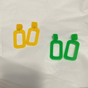 Bold Geometric Mod Acrylic Drop Earring Set - Yellow & Green